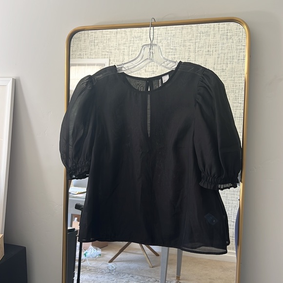 Divided black puffy sleeve sheer top - Picture 4 of 5